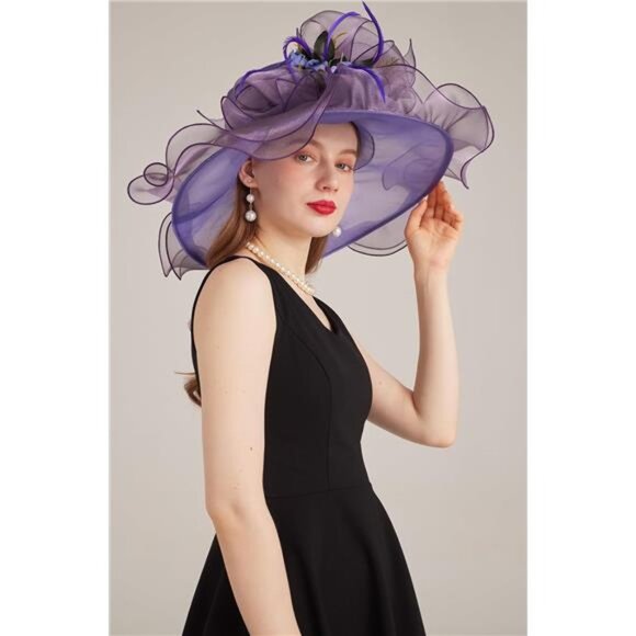 Women's Kentucky Derby Church Dress Hat 02-purple - Picture 3 of 6